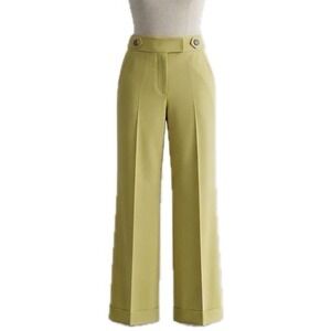 BCBGeneration Chartreuse Wide Leg Pant Slacks Trouser High Waist Flap Pocket 31"